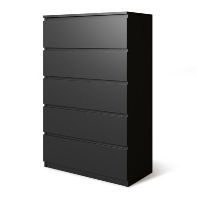 Urbn-Living Urbnliving Height 108.5Cm 5 Drawer Skagen Wooden Bedroom Chest Cabinet Colour Black Carcass And Black Drawers No Handle Storage - image 1