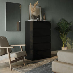 Urbn-Living Urbnliving Height 108.5Cm 5 Drawer Skagen Wooden Bedroom Chest Cabinet Colour Black Carcass And Black Drawers No Handle Storage - thumbnail 4