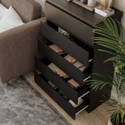 Urbn-Living Urbnliving Height 108.5Cm 5 Drawer Skagen Wooden Bedroom Chest Cabinet Colour Black Carcass And Black Drawers No Handle Storage - thumbnail 5