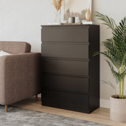 Urbn-Living Urbnliving Height 108.5Cm 5 Drawer Skagen Wooden Bedroom Chest Cabinet Colour Black Carcass And Black Drawers No Handle Storage - thumbnail 2