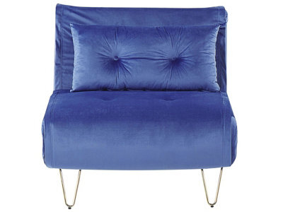 Wyld And Coco Small Navy Velvet 1-Seater Sofa Bed With Fold-Out Sleeper And Gold Legs - image 1