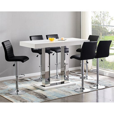 Furniture in Fashion Caprice Large White Gloss Bar Table With 6 Ripple Black Stools - image 1