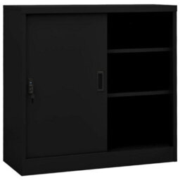 Walplus Office Cabinet With Sliding Door Black 90X40X90 Cm Steel