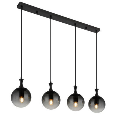 Luminosa Lighting Luminosa Dalton Bar Pendant Ceiling Light Matt Black Balls Smoke Glass Shade 4X E27 - image 1