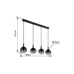 Luminosa Lighting Luminosa Dalton Bar Pendant Ceiling Light Matt Black Balls Smoke Glass Shade 4X E27 - thumbnail 7