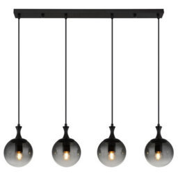 Luminosa Lighting Luminosa Dalton Bar Pendant Ceiling Light Matt Black Balls Smoke Glass Shade 4X E27 - thumbnail 3