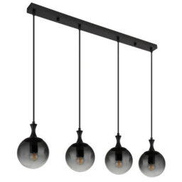 Luminosa Lighting Luminosa Dalton Bar Pendant Ceiling Light Matt Black Balls Smoke Glass Shade 4X E27 - thumbnail 2