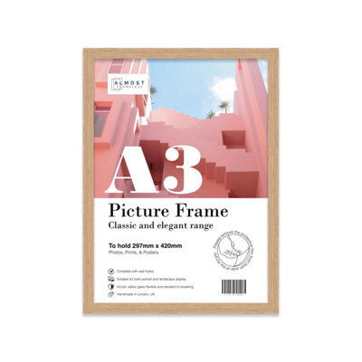 A3 Oak Picture Frame Fits A3 (29.7 X 42Cm - 11.7 X 16.5In) Poster, Photo, Artwork, Or Print. - image 1