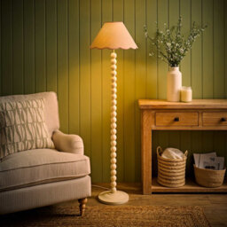 Valuelights Bobbin Pink Trim Linen Shade Cream Bobble Floor Lamp With Bulb