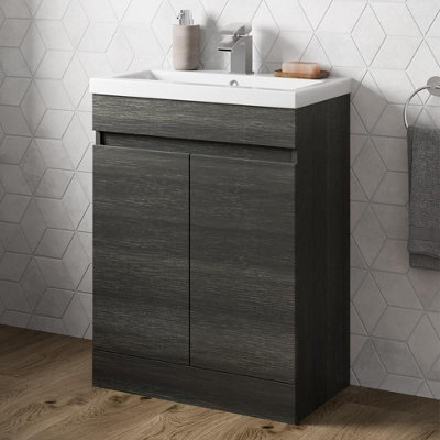 Affine 600mm Bathroom Vanity Unit Basin 2 Door Storage Cabinet Furniture Charcoal Grey - image 1