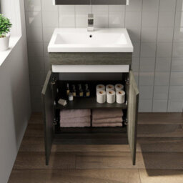 Affine 600mm Bathroom Vanity Unit Basin 2 Door Storage Cabinet Furniture Charcoal Grey - thumbnail 7
