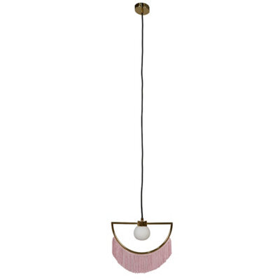 Valuelights Jupiter Polished Brass Semi Circle And Pink Tassel Ceiling Pendant Light With Frosted Shade - image 1