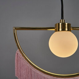 Valuelights Jupiter Polished Brass Semi Circle And Pink Tassel Ceiling Pendant Light With Frosted Shade - thumbnail 3