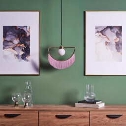 Valuelights Jupiter Polished Brass Semi Circle And Pink Tassel Ceiling Pendant Light With Frosted Shade - thumbnail 4