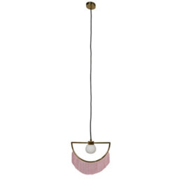 Valuelights Jupiter Polished Brass Semi Circle And Pink Tassel Ceiling Pendant Light With Frosted Shade