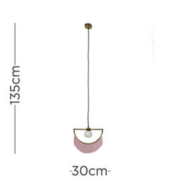 Valuelights Jupiter Polished Brass Semi Circle And Pink Tassel Ceiling Pendant Light With Frosted Shade - thumbnail 6