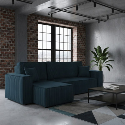 Karl Living Room Sofa Bed With Storage Chipboard Frame Wave Spring Loose Cushions 244X145X83 Cm Universal Side Blue - image 1