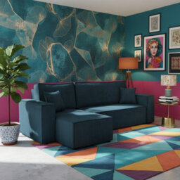 Karl Living Room Sofa Bed With Storage Chipboard Frame Wave Spring Loose Cushions 244X145X83 Cm Universal Side Blue - thumbnail 2