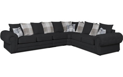 Verona 6 Seater L Shaped Corner Sofa 3C2 Configuration Black Fabric Left Or Right Hand - image 1