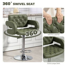 Homcom Adjustable Height Barstool Steel Pole Pu Leather, Green - thumbnail 5