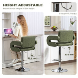 Homcom Adjustable Height Barstool Steel Pole Pu Leather, Green - thumbnail 4