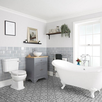 Homestylestore Light Grey Bathroom Suite With Double Ended Slipper Bath, 645mm Vanity Unit And Close Coupled Toilet - image 1