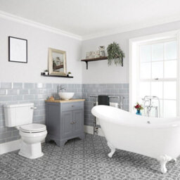 Homestylestore Light Grey Bathroom Suite With Double Ended Slipper Bath, 645mm Vanity Unit And Close Coupled Toilet - thumbnail 1