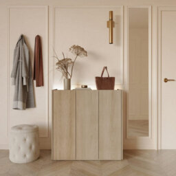 Arte Elegant Easy 3 Sideboard Cabinet H950mm W950mm D400mm, Oak Scandi & White, Three Doors, Four Shelves, Led Lighting - thumbnail 7