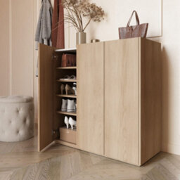 Arte Elegant Easy 3 Sideboard Cabinet H950mm W950mm D400mm, Oak Scandi & White, Three Doors, Four Shelves, Led Lighting - thumbnail 6