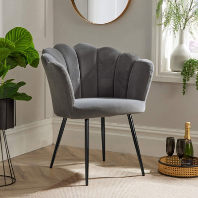 Home Source Compact Scallop Occasional Chair With Black Metal Legs Grey - image 1