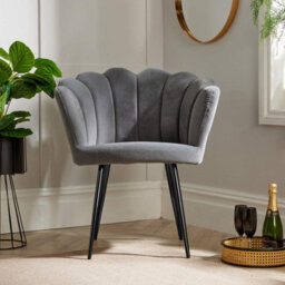 Home Source Compact Scallop Occasional Chair With Black Metal Legs Grey - thumbnail 2