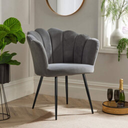 Home Source Compact Scallop Occasional Chair With Black Metal Legs Grey