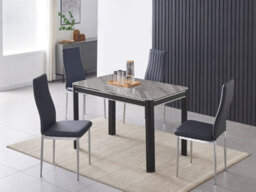 Furnizone UK Milano 4-Seater Grey Marble-Effect Glass Dining Table And 4 Monza Black Faux Leather Chairs