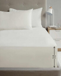"Homespace Direct Ltd Luxury Super Soft Percale Plain 16"" Deep Fitted Sheet King Cream Fitted Sheet" - thumbnail 1