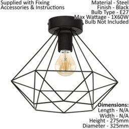 Stylish Semi Flush Ceiling Light With Black Steel Geometric Shade - thumbnail 2
