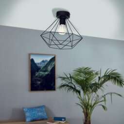 Stylish Semi Flush Ceiling Light With Black Steel Geometric Shade - thumbnail 3