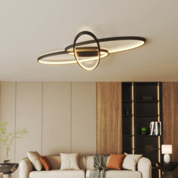 Living And Home Black 90Cm Minimalistic Unique Oval Led Semi Flush Dimmable Ceiling Light - thumbnail 2