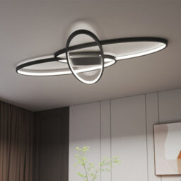Living And Home Black 90Cm Minimalistic Unique Oval Led Semi Flush Dimmable Ceiling Light - thumbnail 3