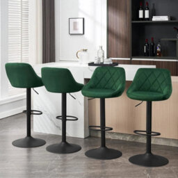 Dark Green 2Pcs Velvet Bar Stools With Exterior - thumbnail 4