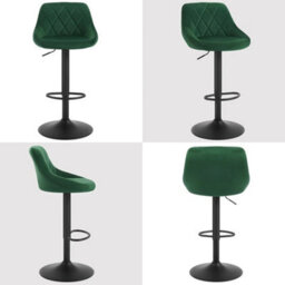 Dark Green 2Pcs Velvet Bar Stools With Exterior - thumbnail 3