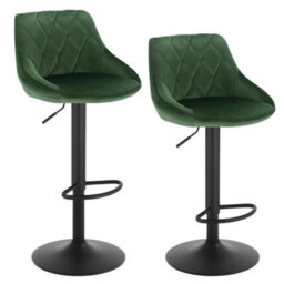 Dark Green 2Pcs Velvet Bar Stools With Exterior