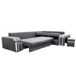 Avatar Corner Sofa Bed With Pouffe Cocktail Cabinet Foam Cushions Sinuous Springs Wood Frame 300X200Cm Brown And Beige Left - thumbnail 5
