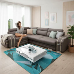 Avatar Corner Sofa Bed With Pouffe Cocktail Cabinet Foam Cushions Sinuous Springs Wood Frame 300X200Cm Brown And Beige Left - thumbnail 2
