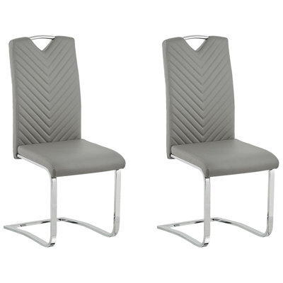 Beliani Set Of 2 Dining Chairs Picknes Faux Leather Light Grey - image 1