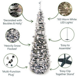 Best Artificial 8Ft Snow Flocked Frosted Pop-Up Pre-Decorated Pre-Lit Christmas Trees - thumbnail 6