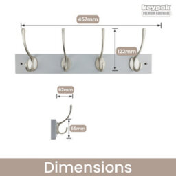Keypak Victorian 4 Hook Wall-Mount Wooden Coat Rack, 45Cm - Dove Bloc With Satin Nickel Hooks - Fixings Included - thumbnail 3