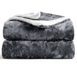 Velosso Luxury Velvet Soft Sherpa Backed Throw Blanket - Cosy Durable For Sofa, Bed - High-Quality Plush Texture, 125Cm X 200Cm - Charcoal