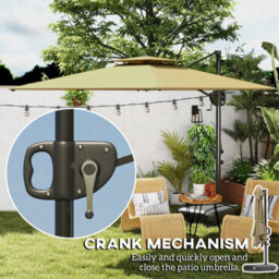 Outsunny Garden Cantilever Parasol W/ Weighted Base Tilt Crank Khaki - thumbnail 7