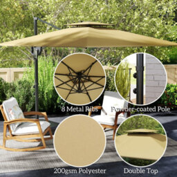 Outsunny Garden Cantilever Parasol W/ Weighted Base Tilt Crank Khaki - thumbnail 6