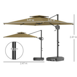 Outsunny Garden Cantilever Parasol W/ Weighted Base Tilt Crank Khaki - thumbnail 3